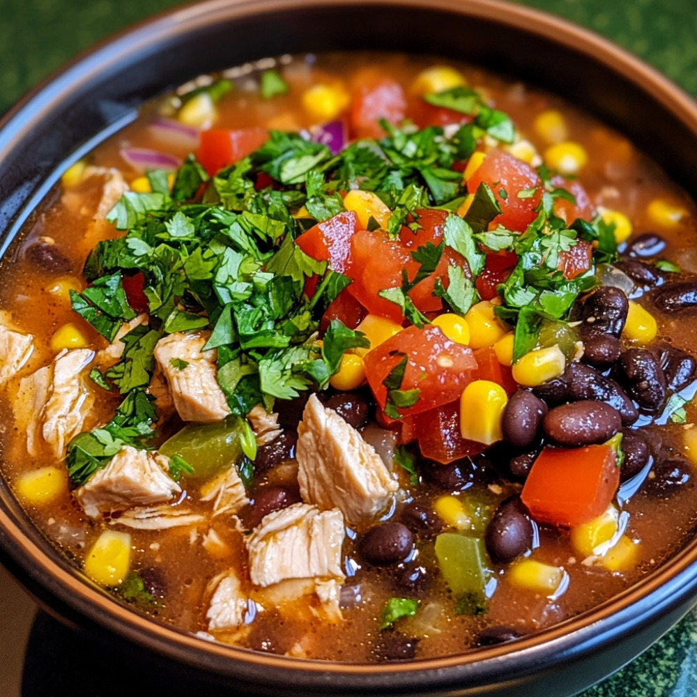 Soupe tex-mex au poulet et haricots noirs