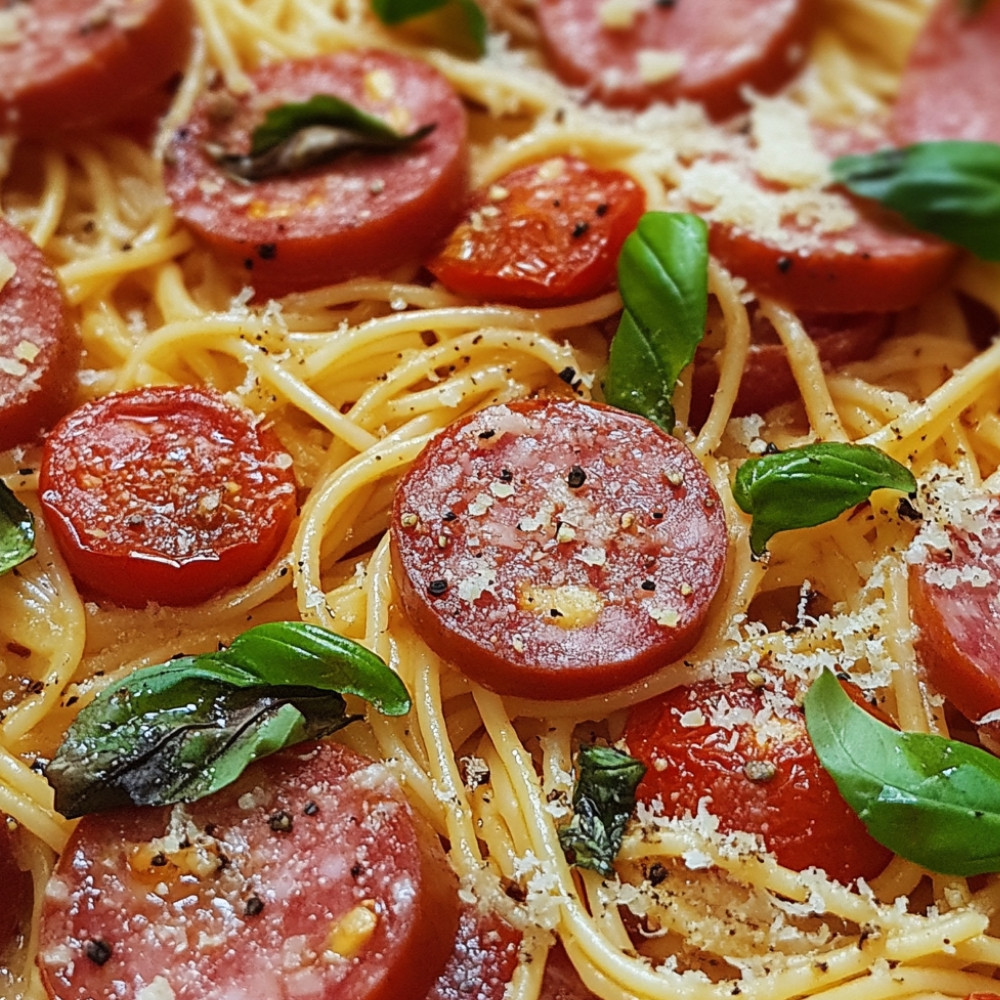 Spaghetti au salami et tomates