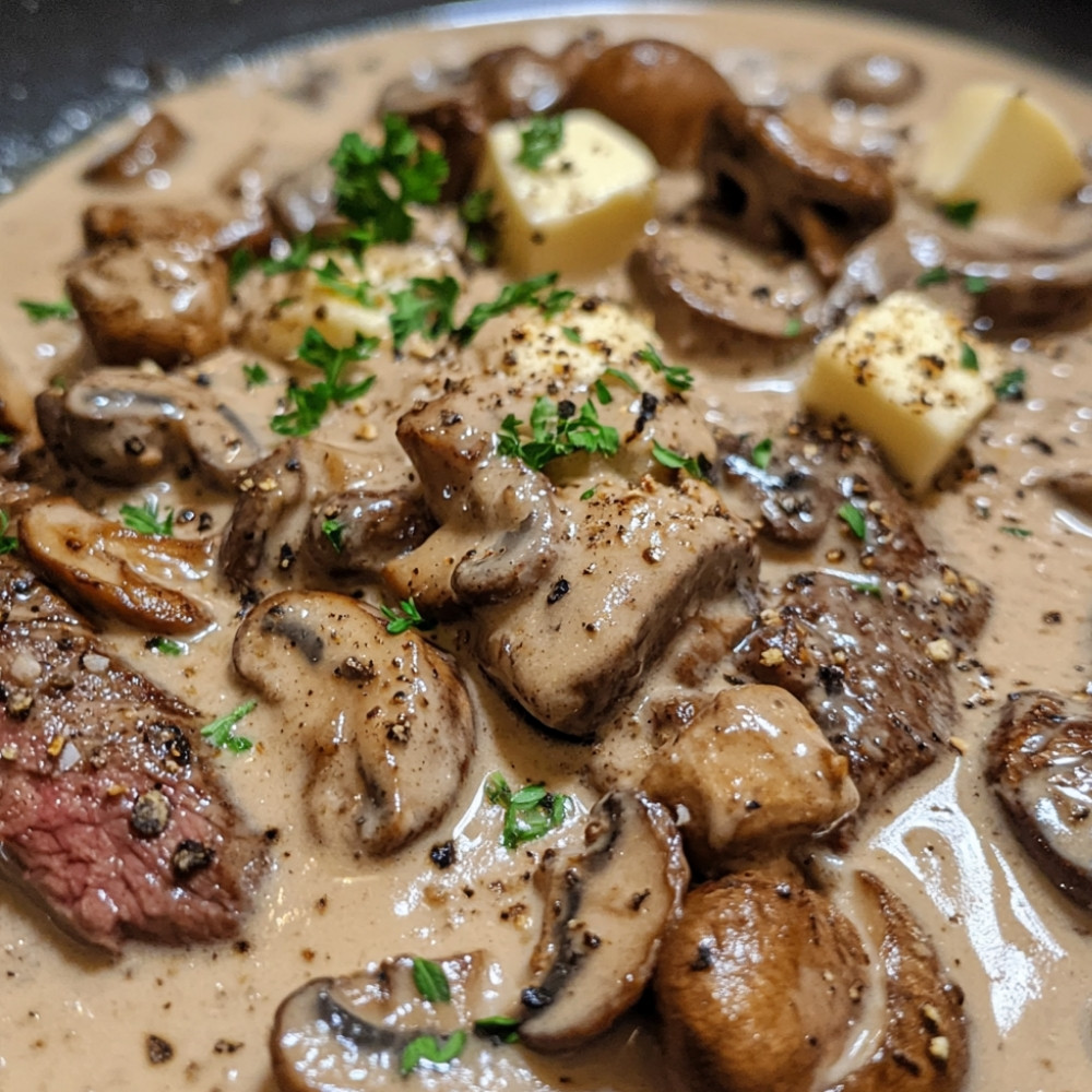 Steak sauce crémeuse aux champignons