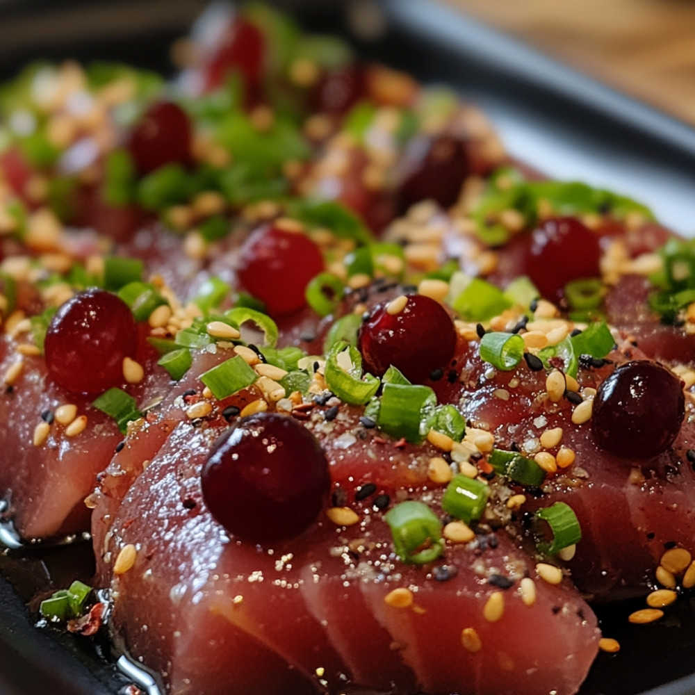 Tataki de thon, canneberges et sésame