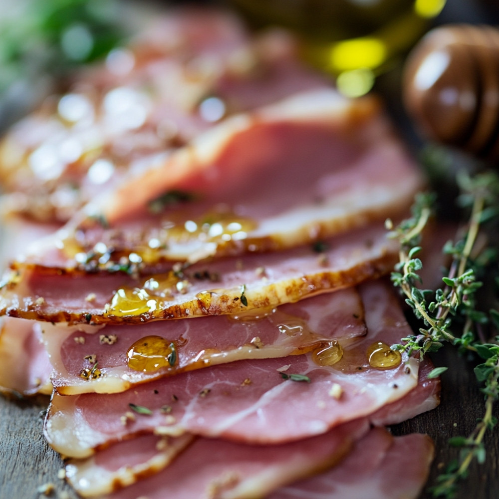 Tranches de jambon moutarde et miel sur la plaque