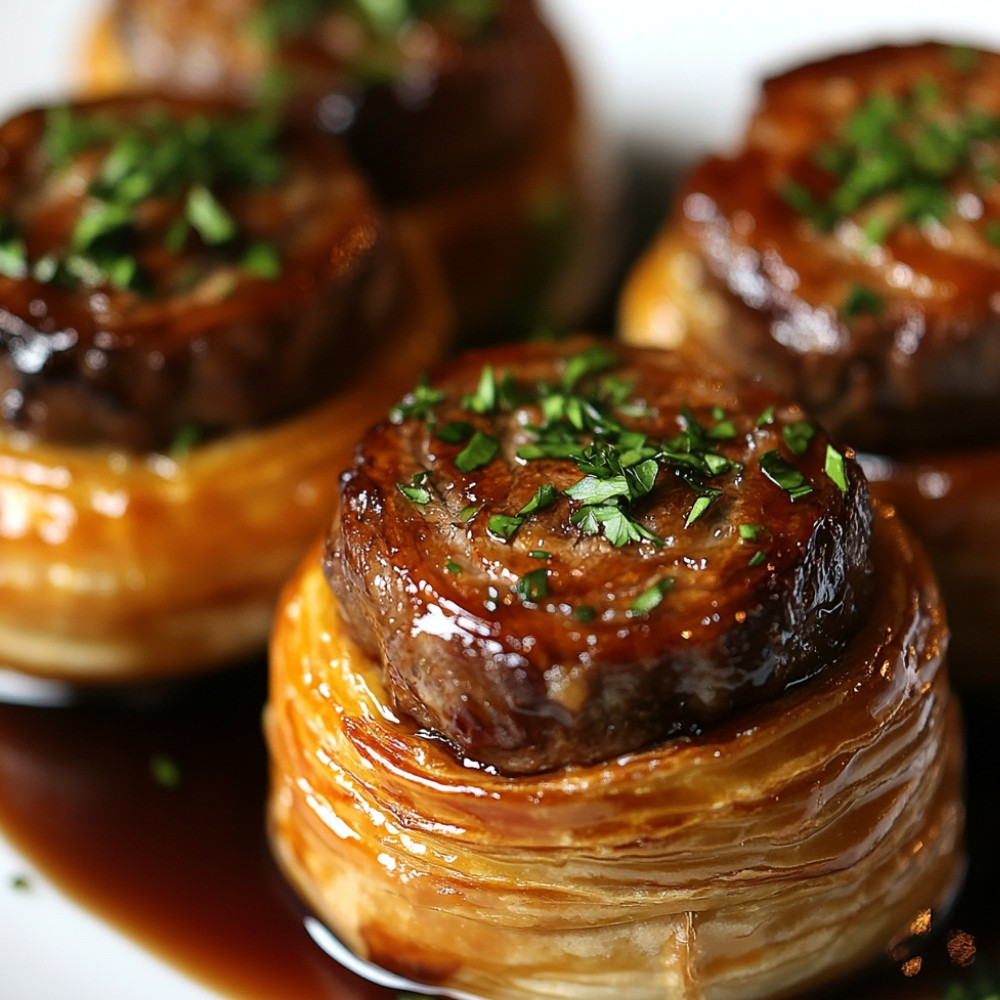 Vol-au-vent au boeuf à fondue sauce demi-glace