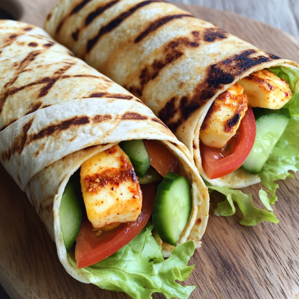 Wraps végé au halloumi mariné et grillé