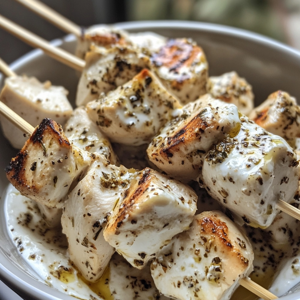 Brochettes de poulet marinées au yaourt à la grecque