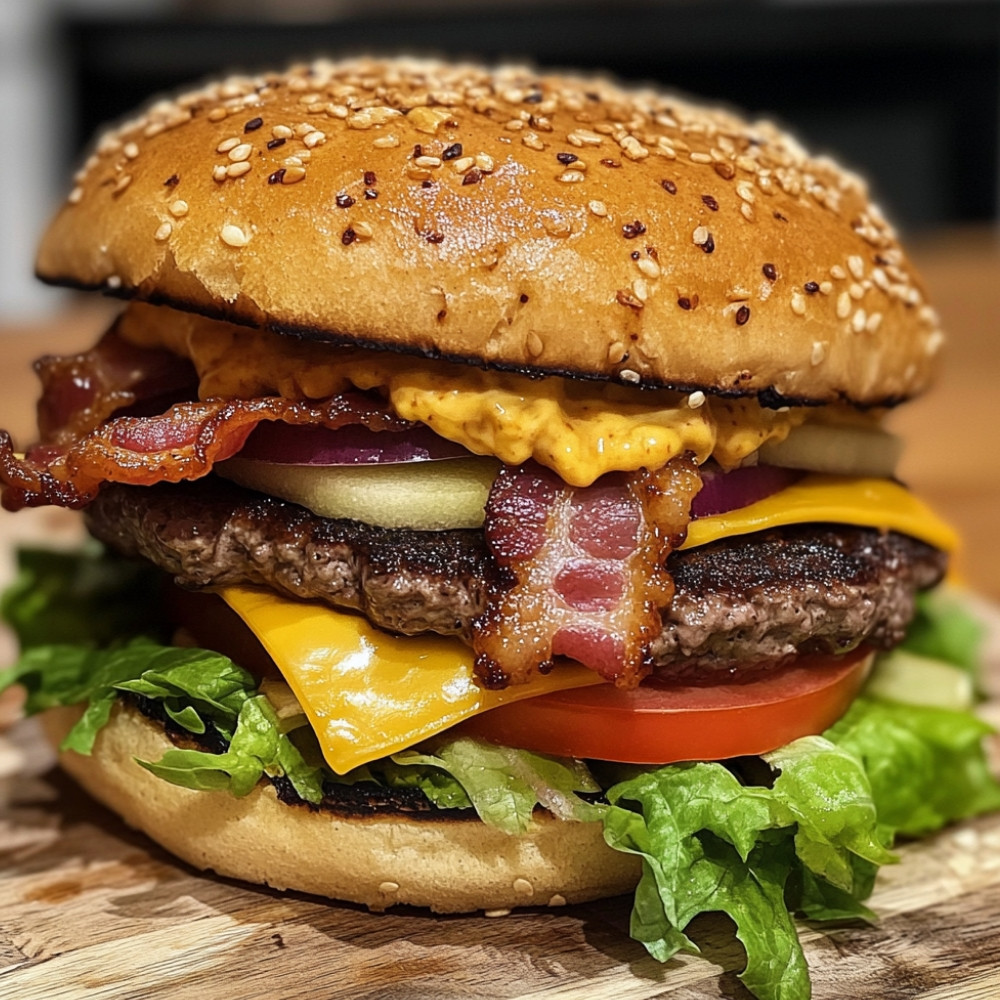 Burger de boeuf, pomme et bacon