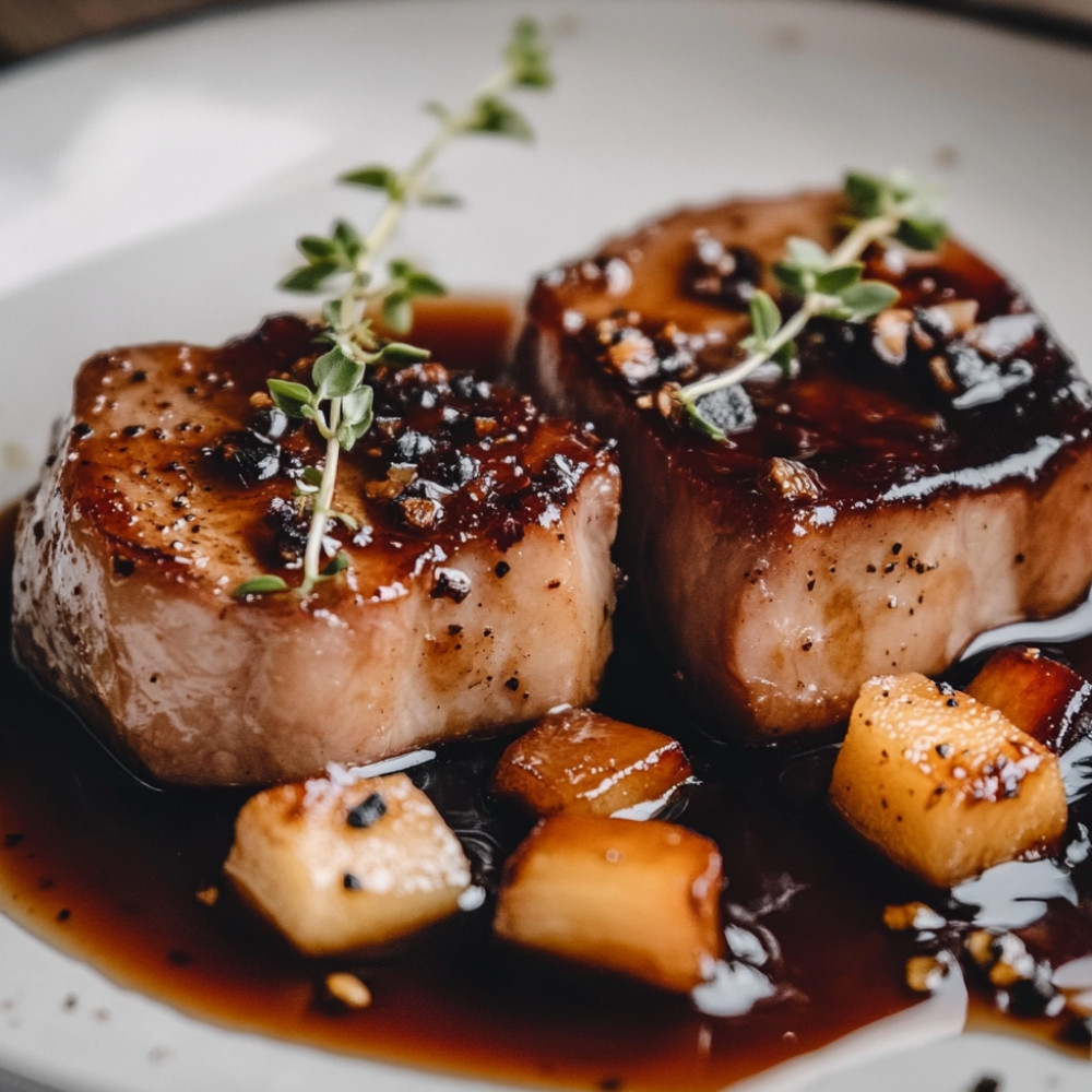 Côtelettes de longe de veau, érable et gelée de pomme