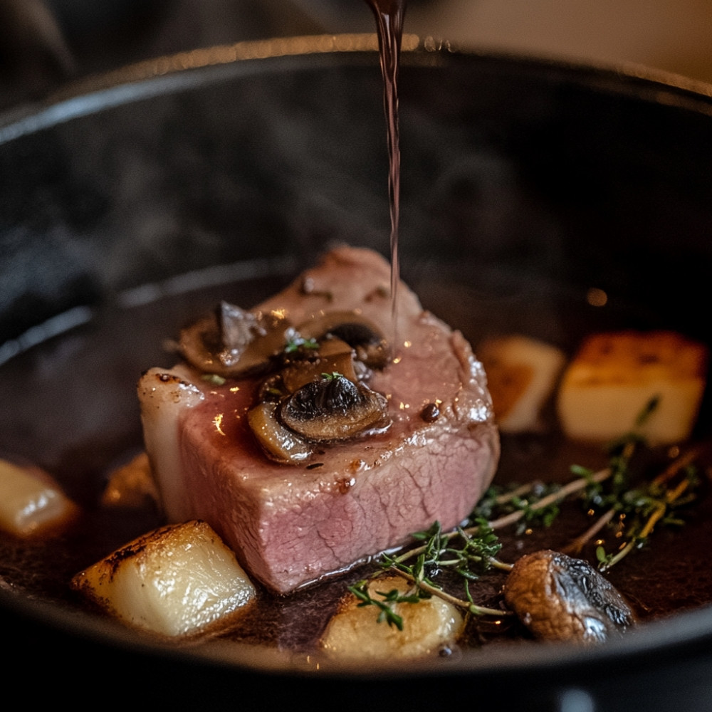 Côtelettes de porc bouillon à fondue au vin rouge