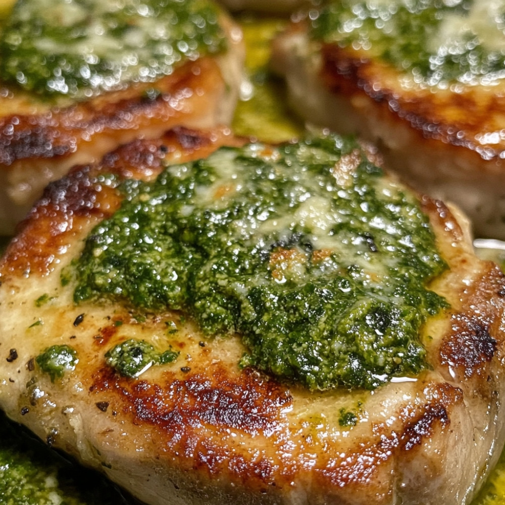 Côtelettes de porc farcies au pesto crémeux