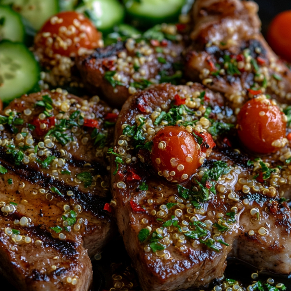 Côtelettes de veau marinées et salade de quinoa