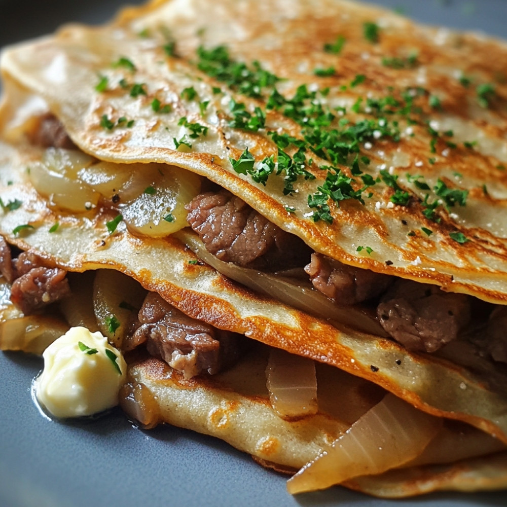 Crêpes salées étagées au boeuf