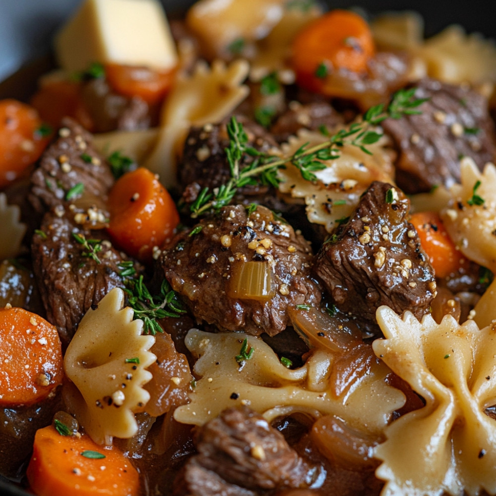 Farfalles bourguignonnes au boeuf à fondue