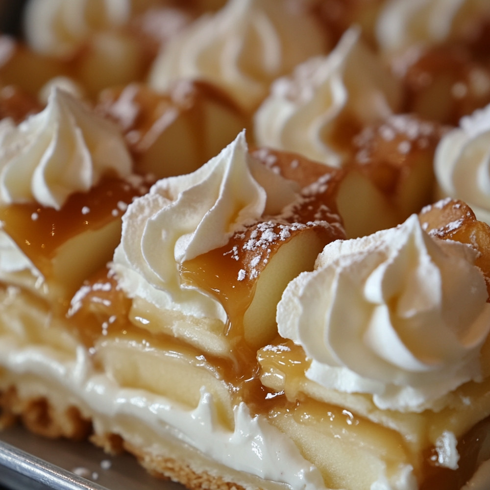 Gâteau éclair sans cuisson aux pommes et caramel fleur de sel