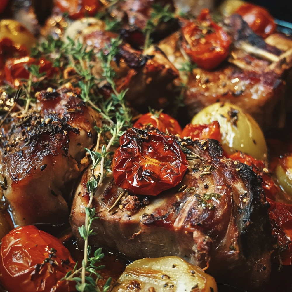 Gigot d'agneau aux légumes et tomates confites