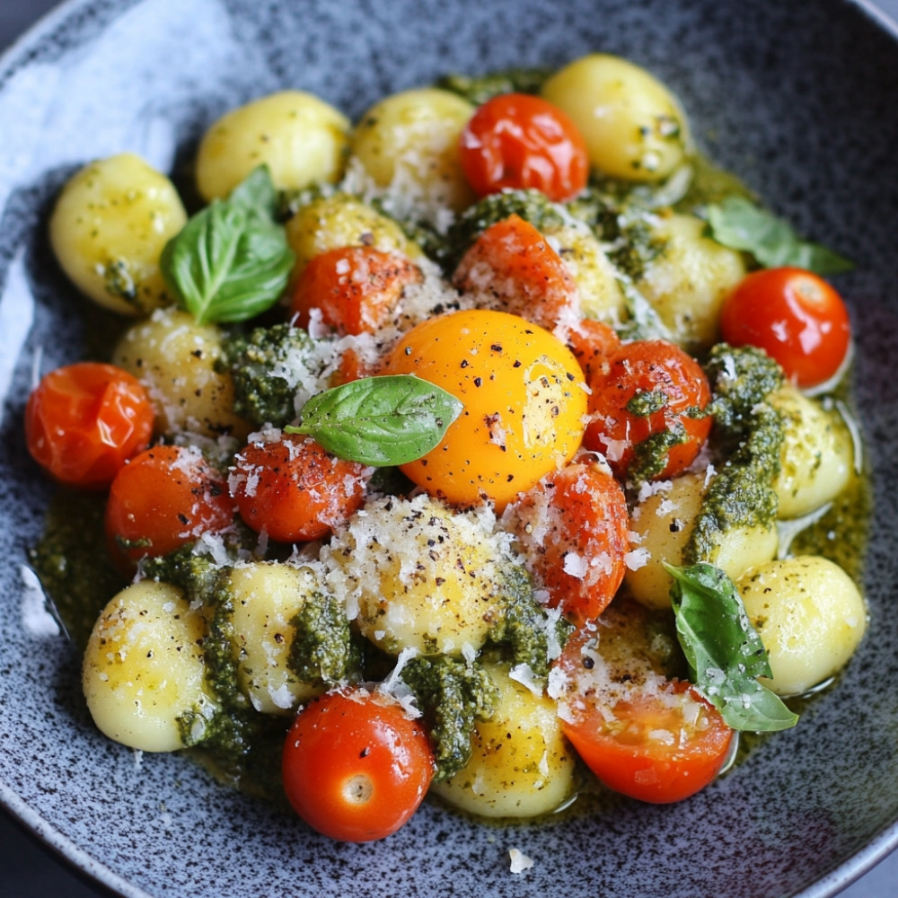 Gnocchis au pesto et œufs pochés