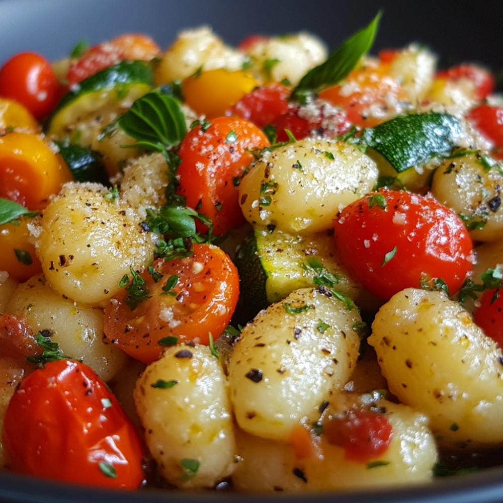 Gnocchis et légumes sur la plaque