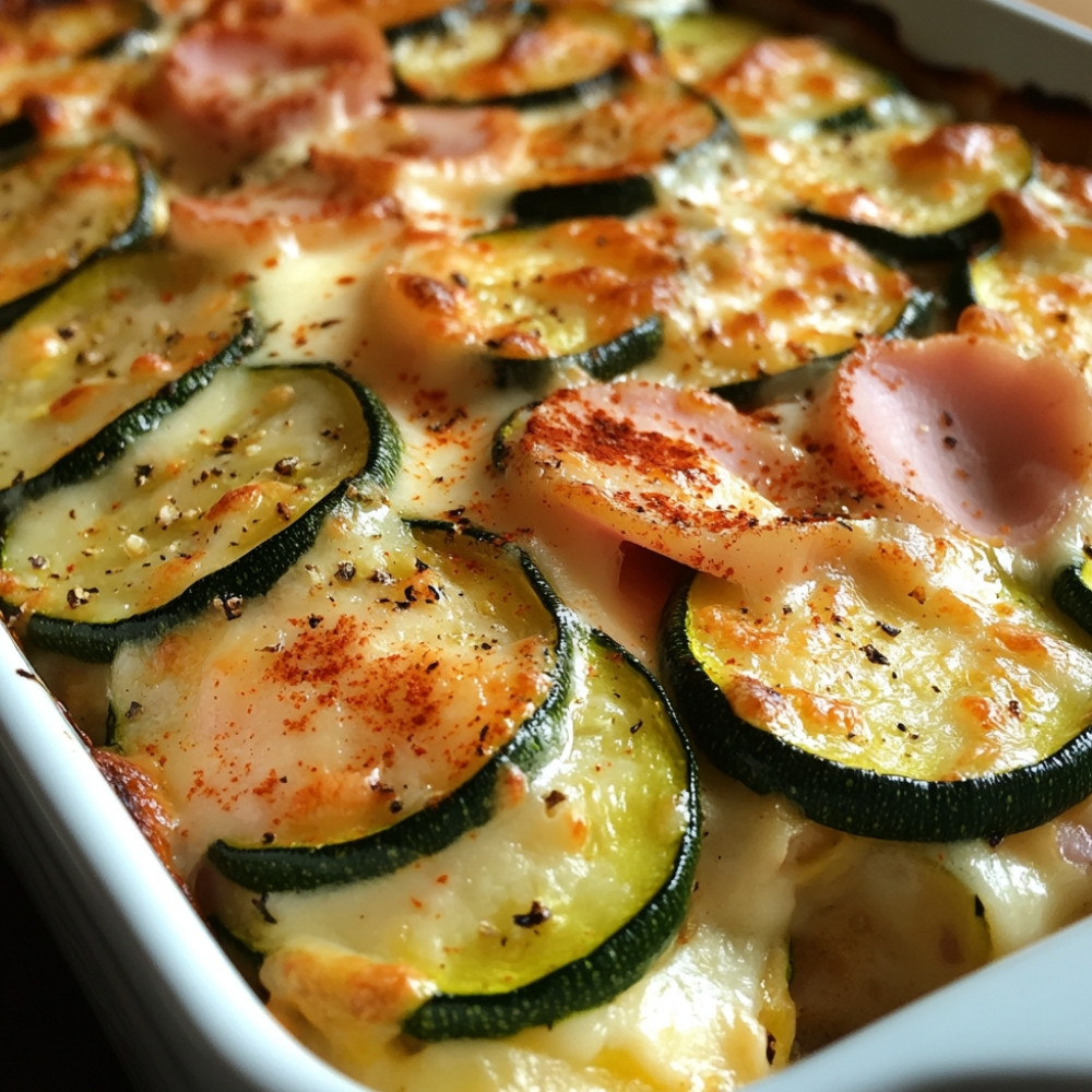 Gratin de jambon et courgettes