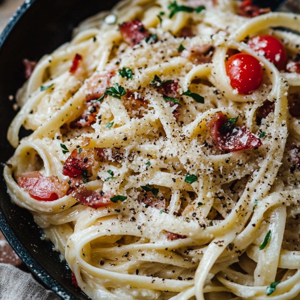 Linguines au fromage à raclette et pancetta