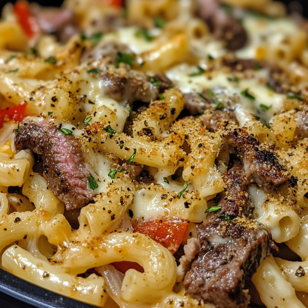 Mac and cheese au Philly cheesesteak