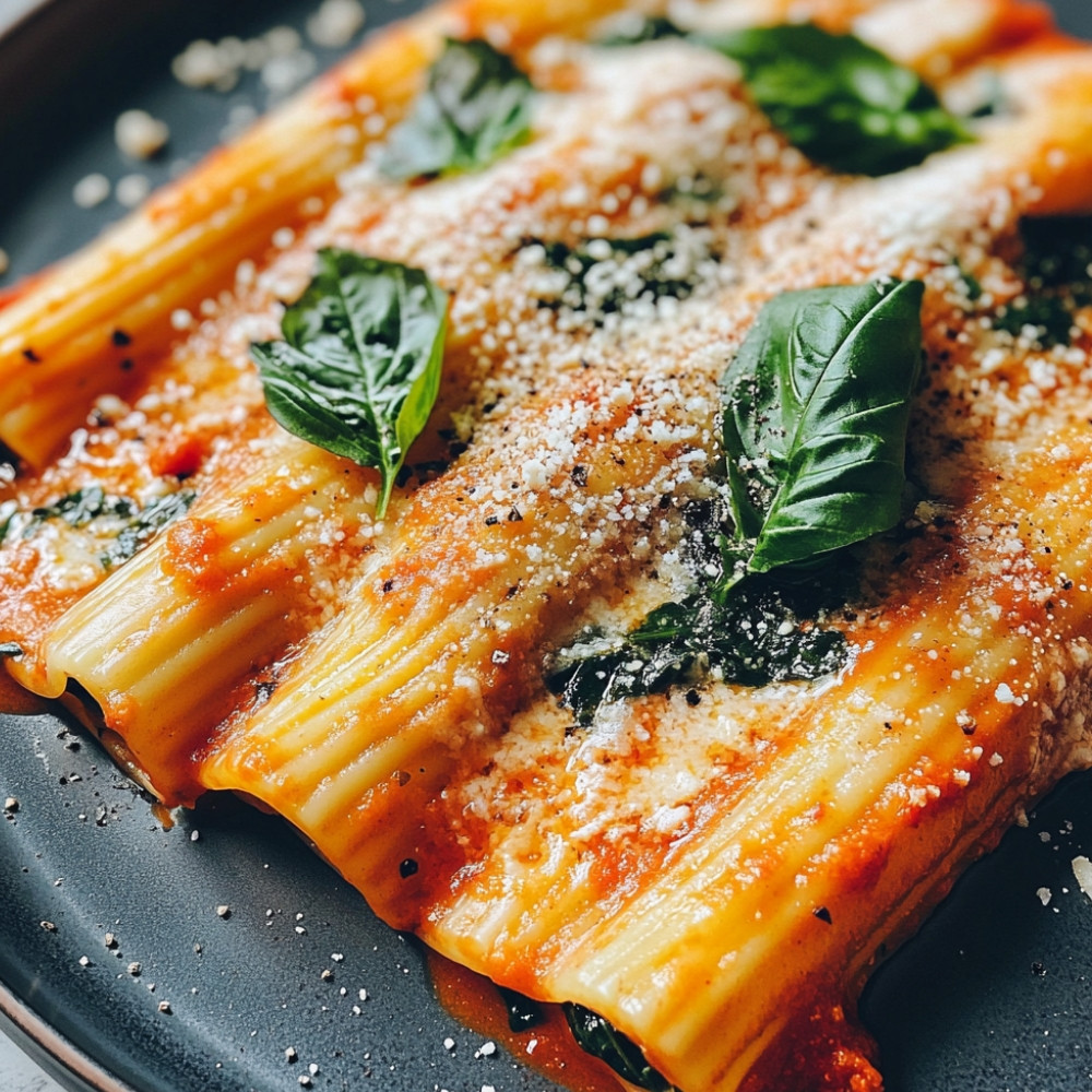 Manicotti au fromage et épinards, sauce aux poivrons rôtis