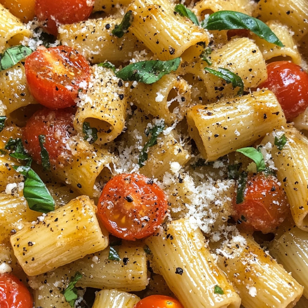 Pâtes avec une sauce tomate cerise à cru