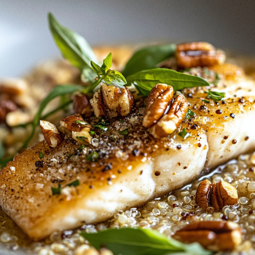 Poisson blanc en croûte de quinoa, érable et pacanes à l’air fryer