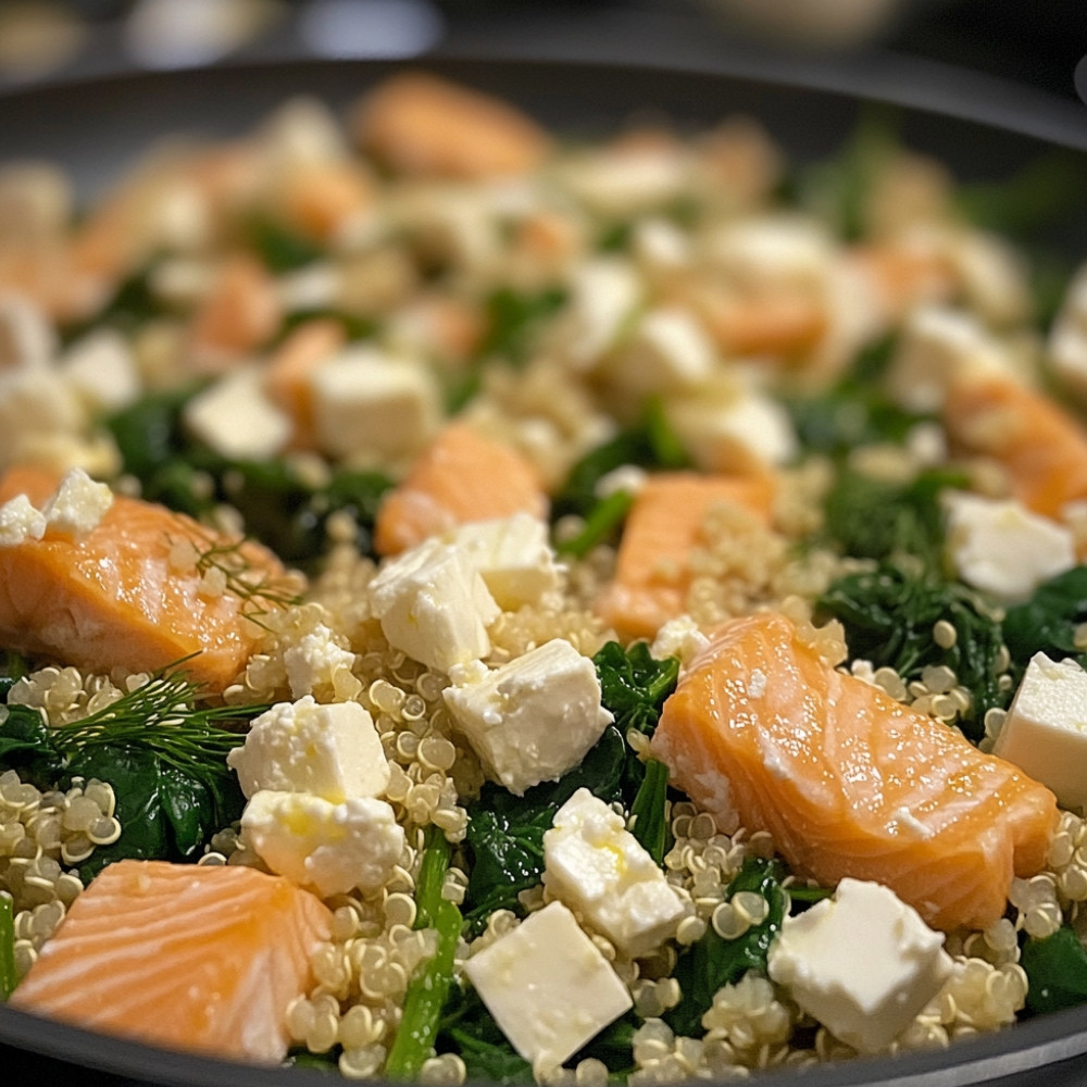 Quinoa au saumon et feta tout-en-un