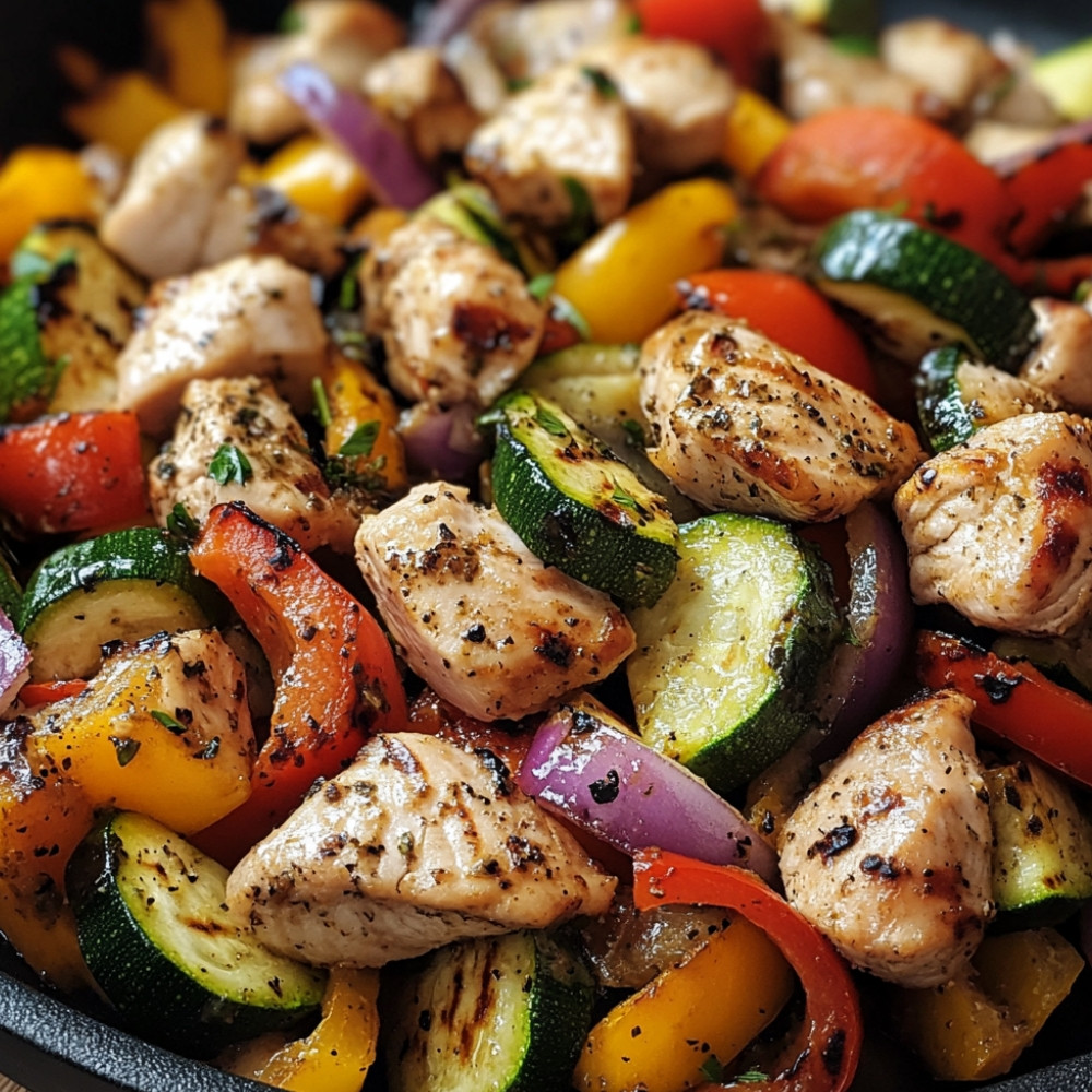 Salade au poulet et légumes grillés