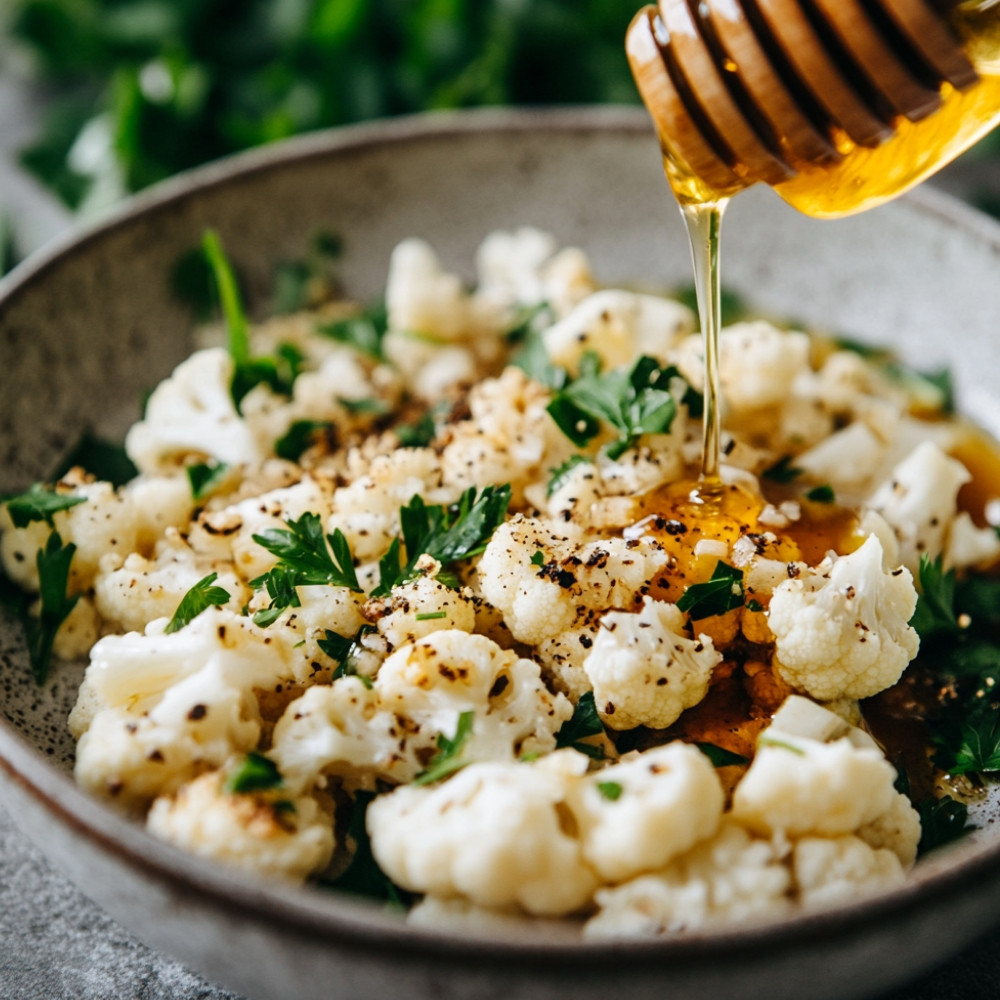 Salade de chou-fleur grillé, vinaigrette miel et moutarde