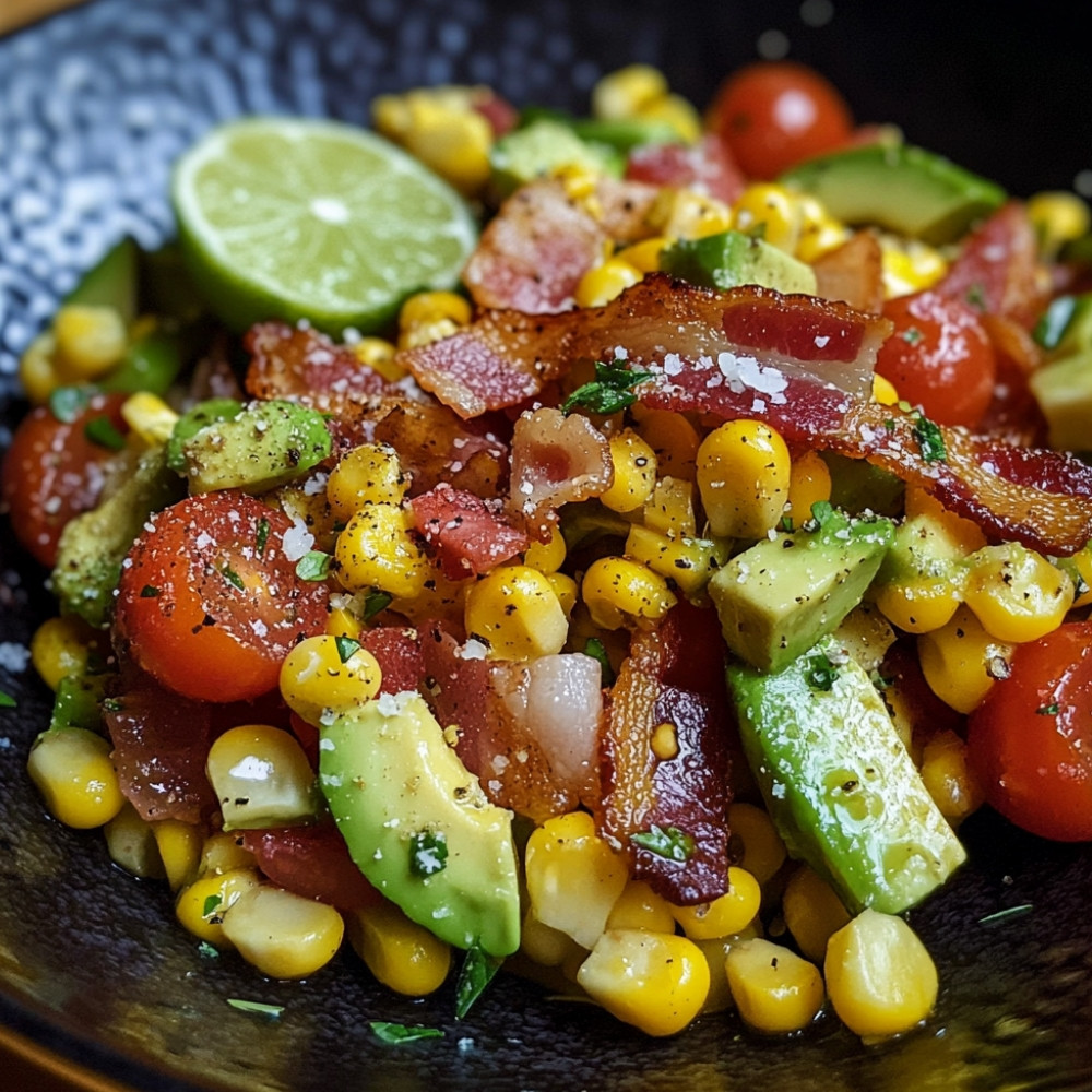 Salade de maïs à l'avocat et bacon