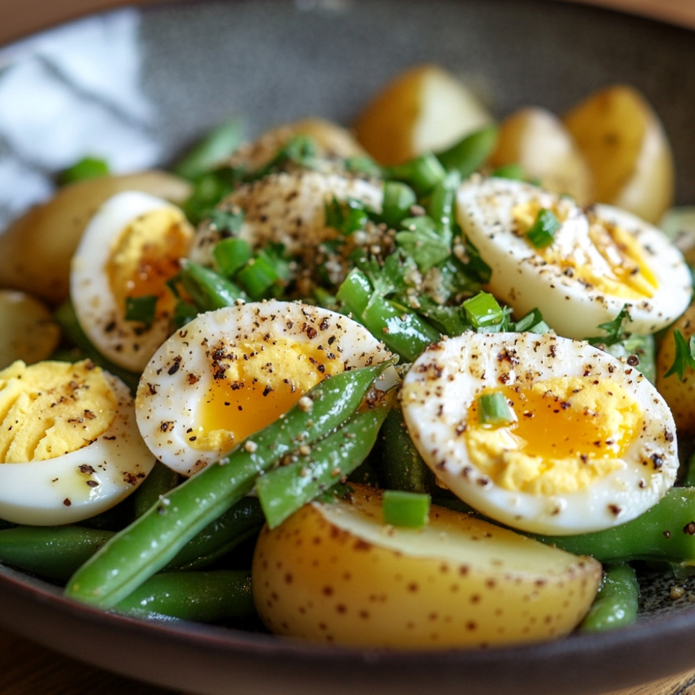 Salade de pommes de terre, haricots verts et œufs