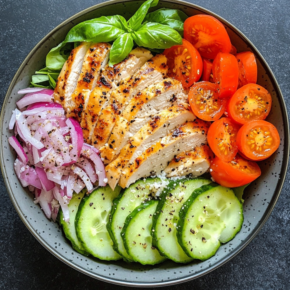 Salade de poulet, tomate et concombre