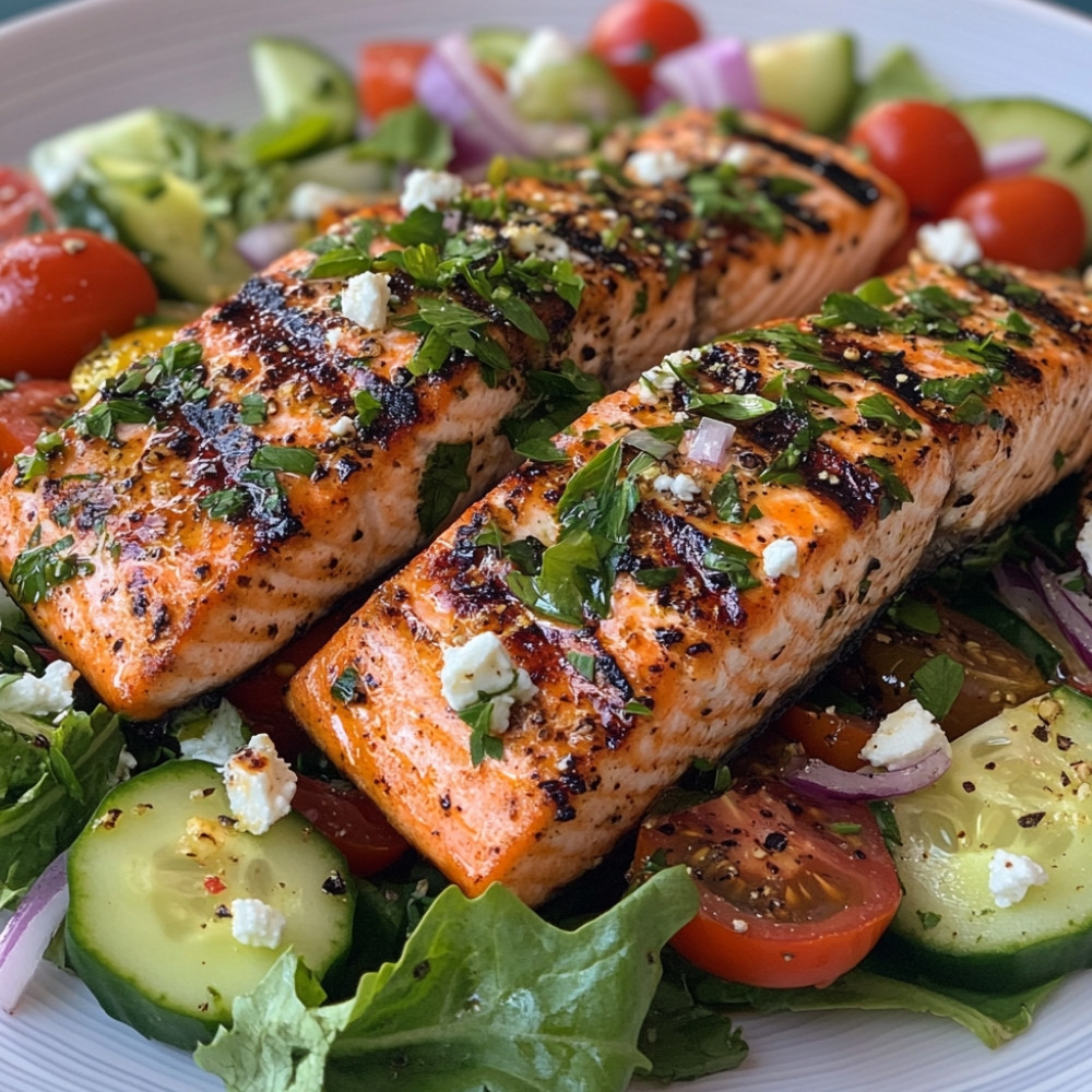 Saumon grillé et salade de romaine