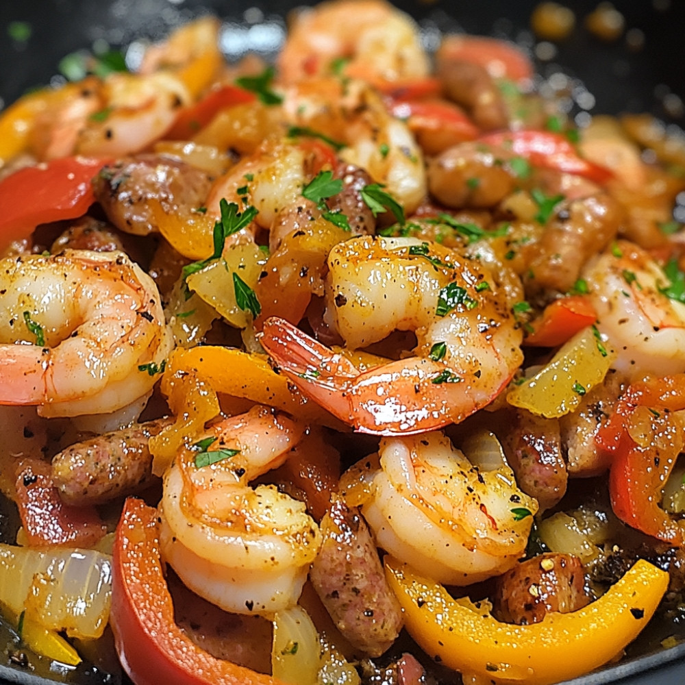 Sauté de crevettes et saucisses épicées