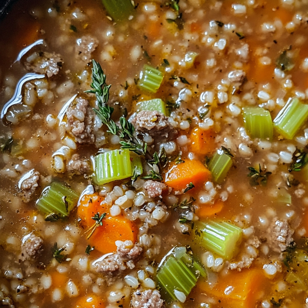 Soupe de boeuf haché et orge