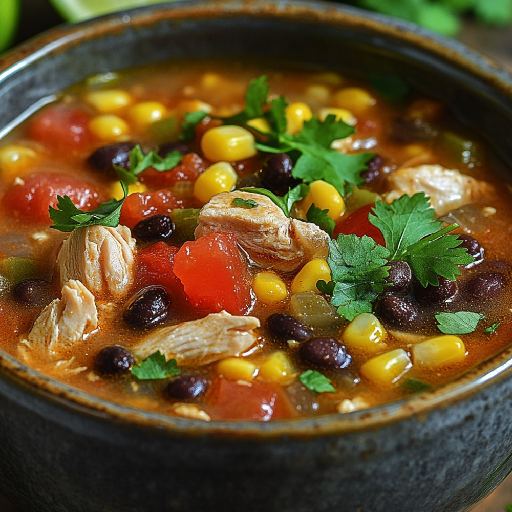 Soupe tex-mex au poulet et haricots noirs