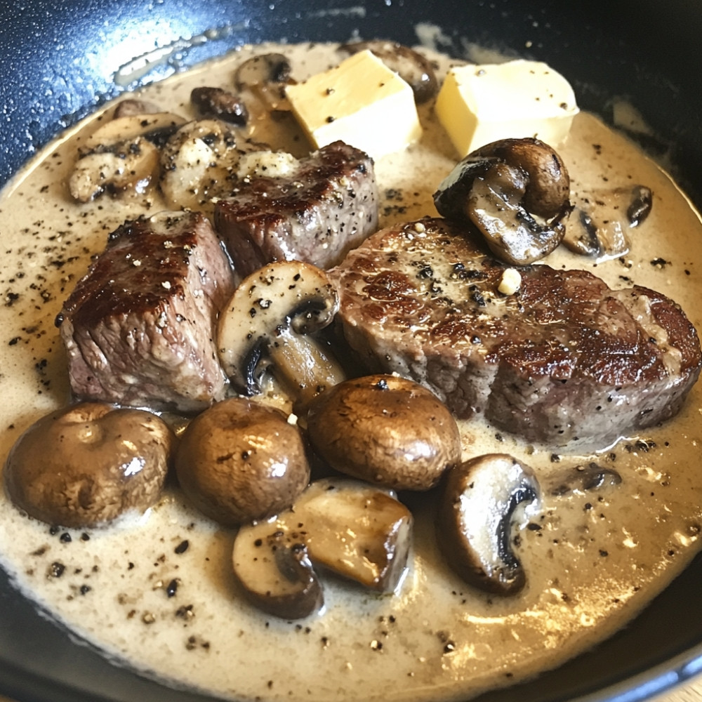 Steak sauce crémeuse aux champignons