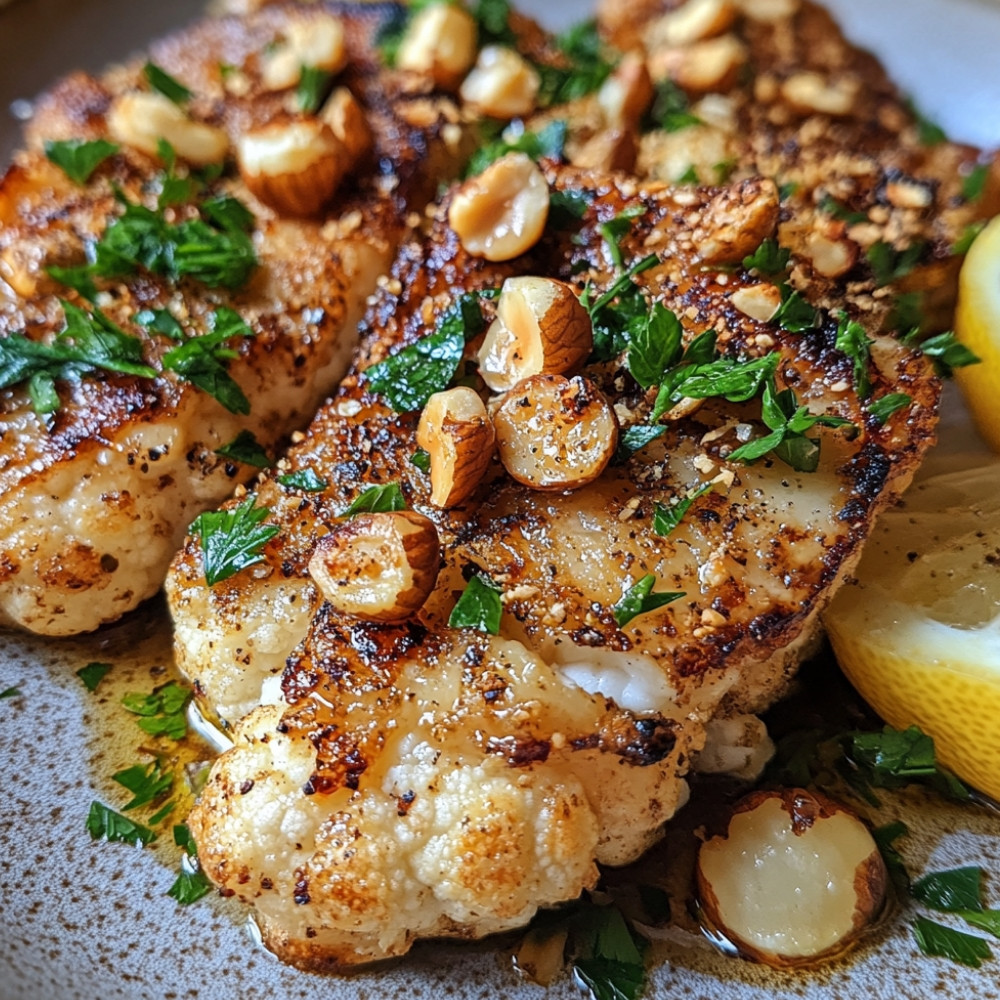 Steaks de chou-fleur avec noisettes et beurre noisette