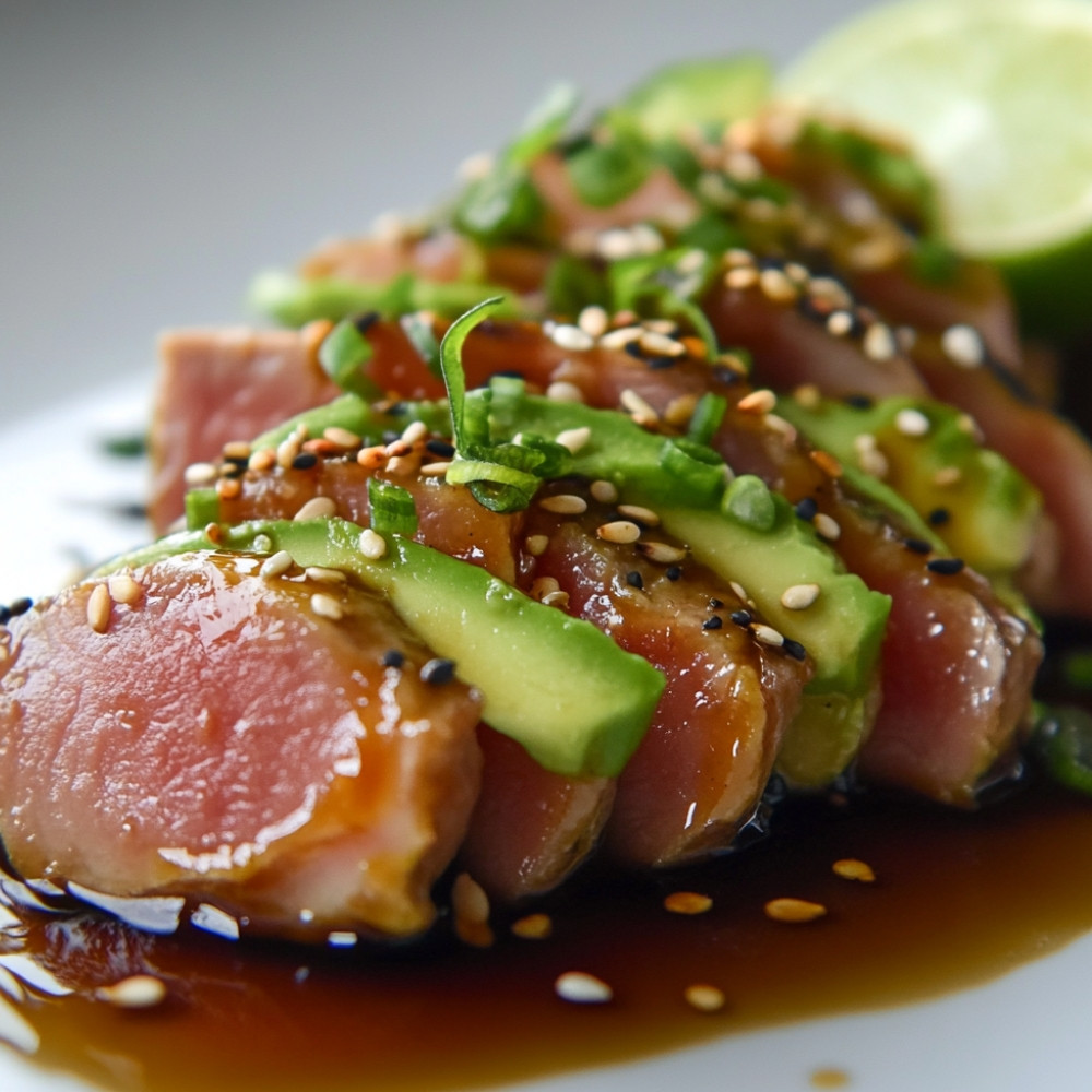 Tataki de magret de canard sur purée d'avocat