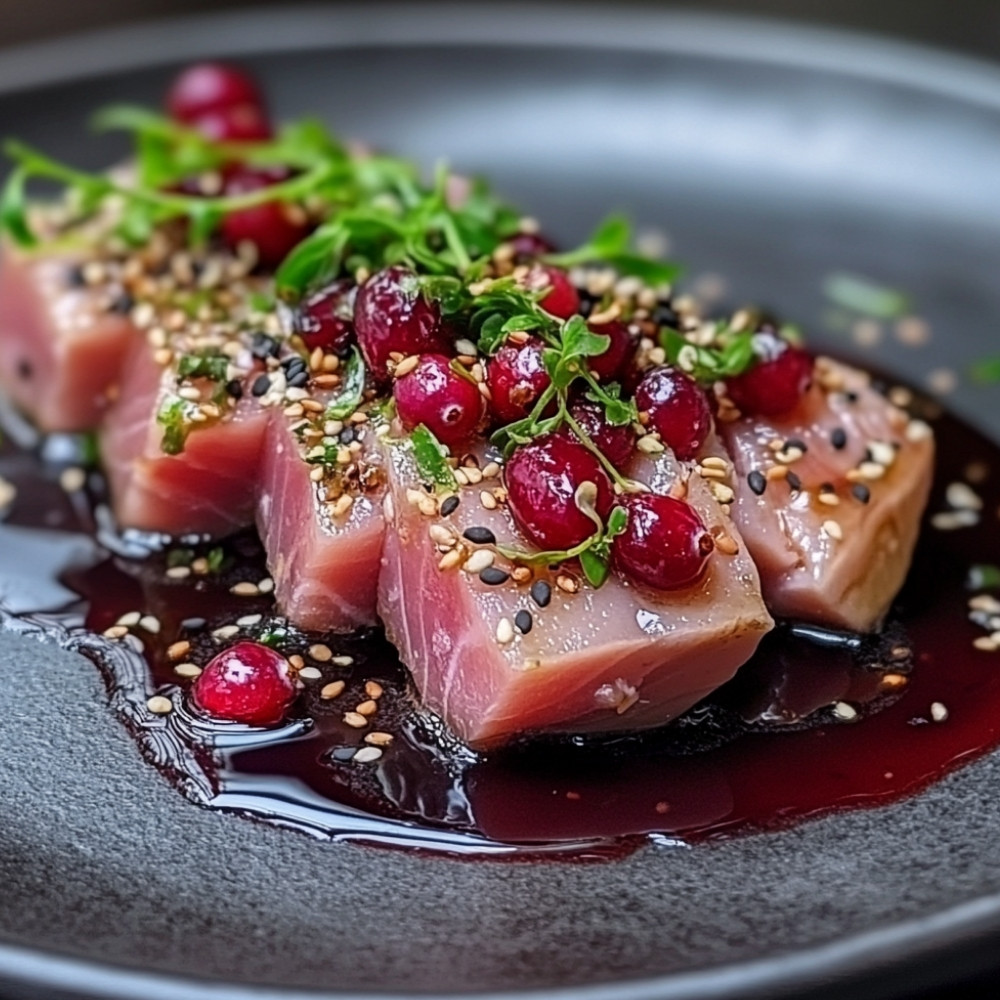 Tataki de thon, canneberges et sésame