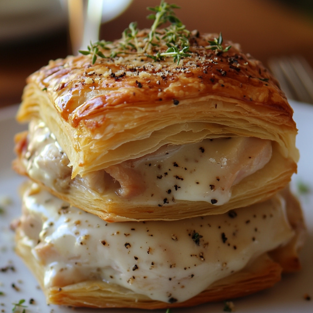 Vol-au-vent à la dinde, sauce au vin blanc et parmesan