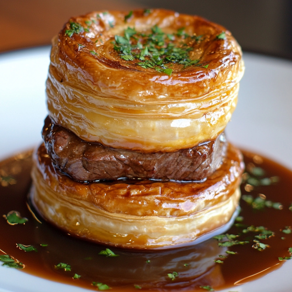 Vol-au-vent au boeuf à fondue sauce demi-glace