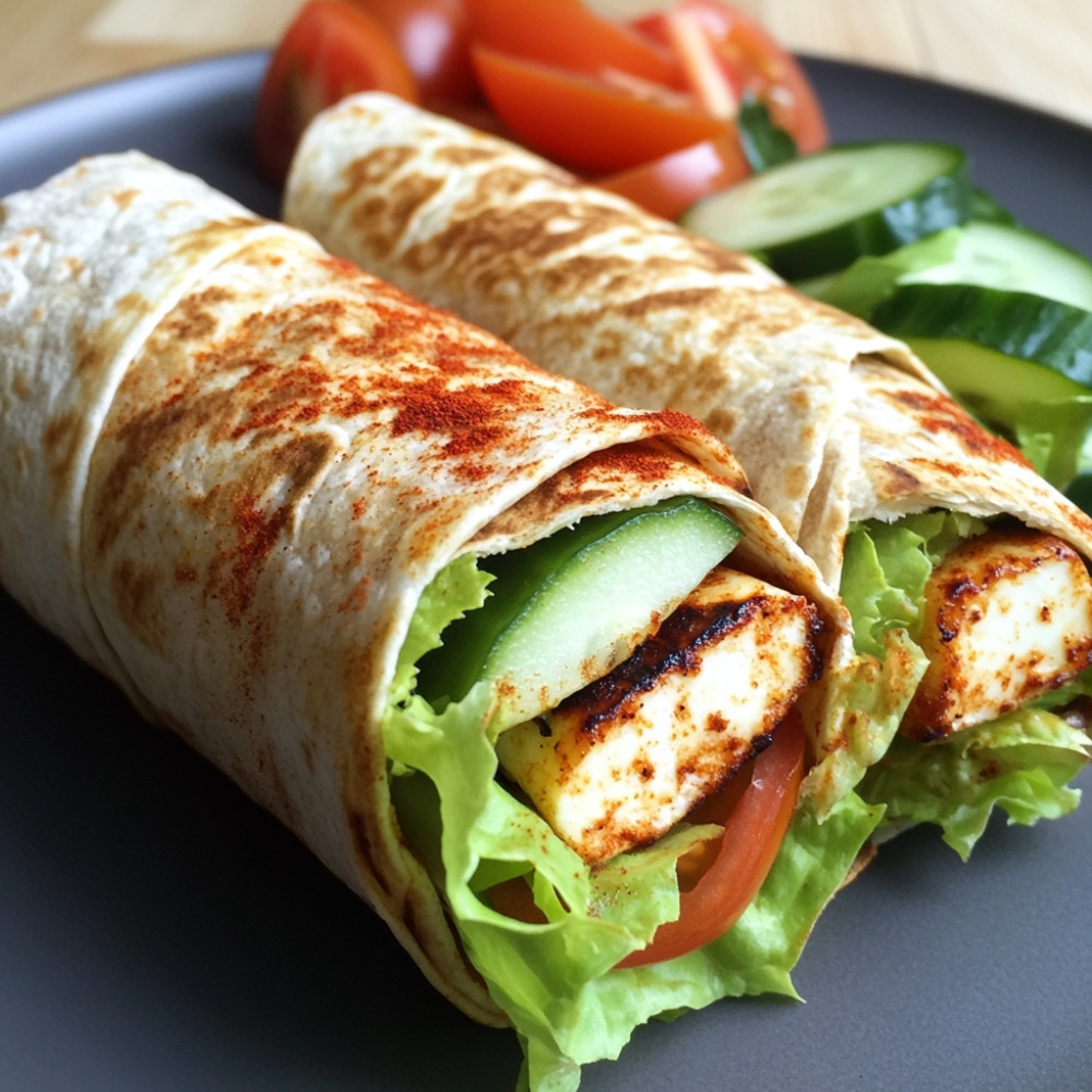 Wraps végé au halloumi mariné et grillé