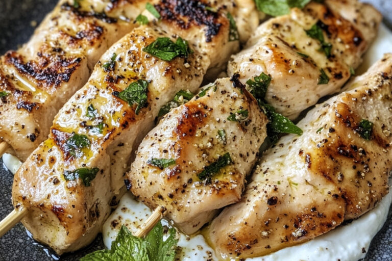 Brochettes de poulet marinées au yaourt à la grecque