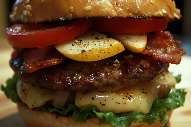 Burger de boeuf, pomme et bacon