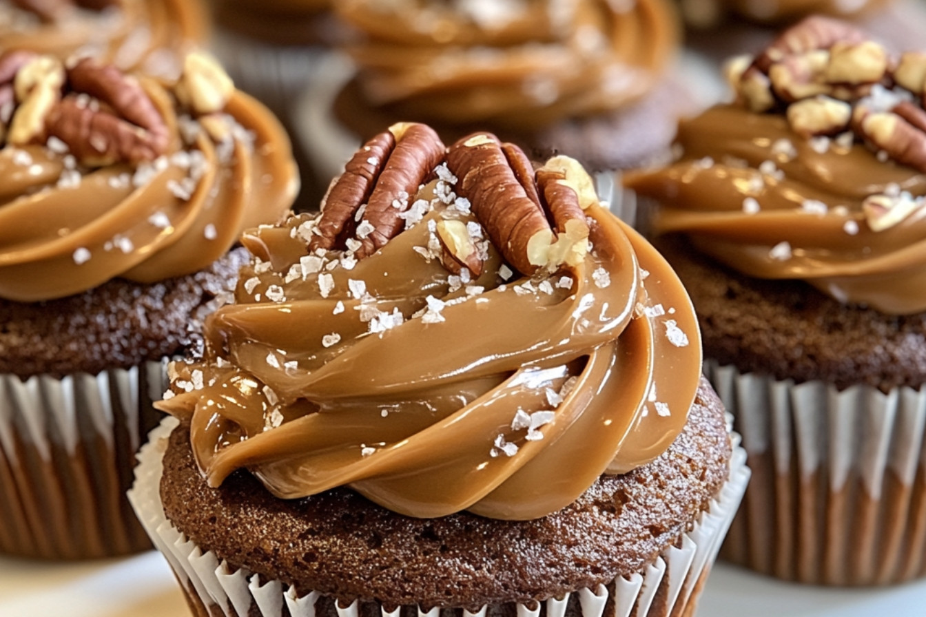 Cupcakes au chocolat, caramel et pacanes