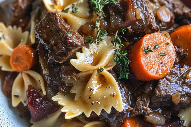 Farfalles bourguignonnes au boeuf à fondue