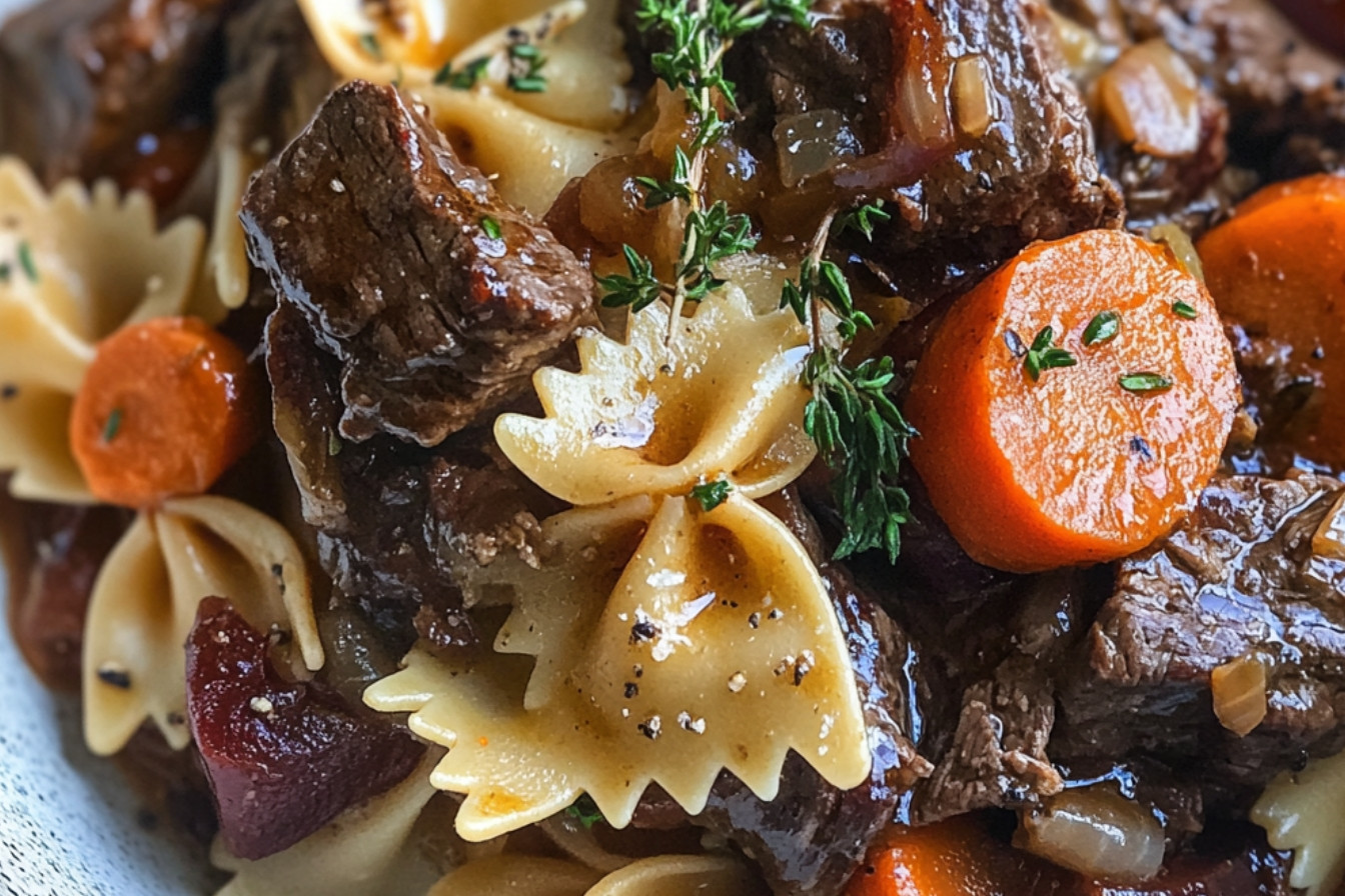 Farfalles bourguignonnes au boeuf à fondue