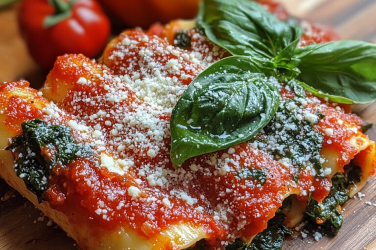 Manicotti au fromage et épinards, sauce aux poivrons rôtis