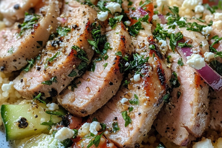 Porc assaisonné à la grecque avec couscous au citron