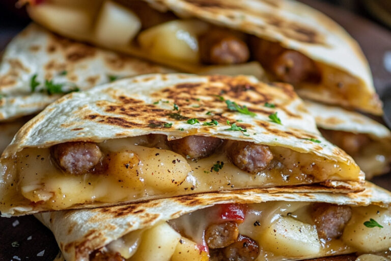 Quesadillas aux saucisses, fromage et pommes